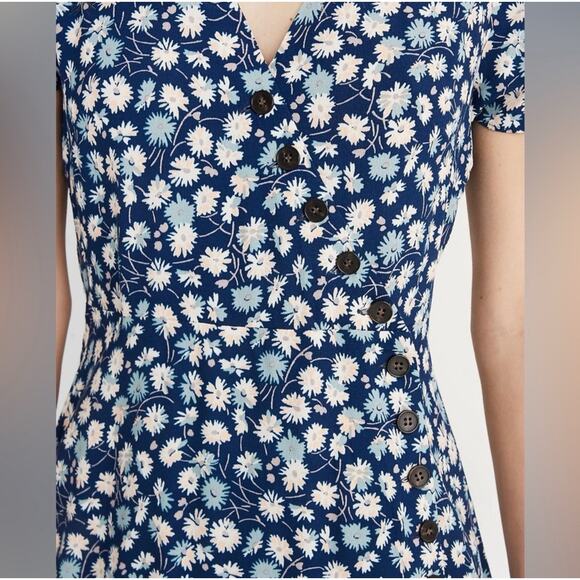 Madewell Floral Button Wrap Mini Dress Womans 10 French Blue Boho Cottagecore‎ - Picture 4 of 15